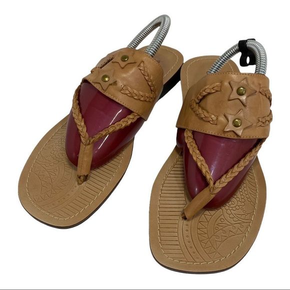 Passofino Brazil Tan Leather Sandals Boho Thong Sandal Dressy Flats Size 10 - Picture 4 of 11